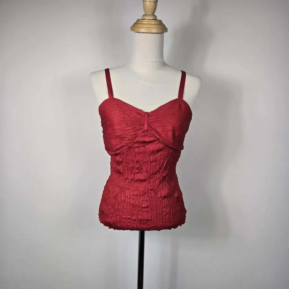 Y2K PULI Red Crinkle Cami Tank Top Stretch Ruched Party Clubwear Small Rave